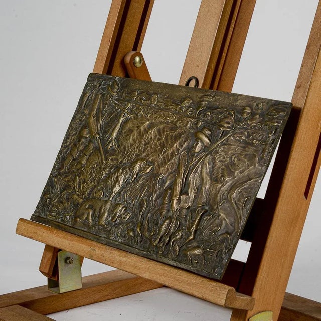 Vintage Metal Hunting Scene Plate For Sale - Image 3 of 6