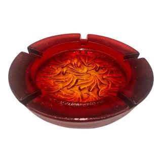Vintage Mid-Century Red Amberina Blenko Fauna Glass Ashtray For Sale