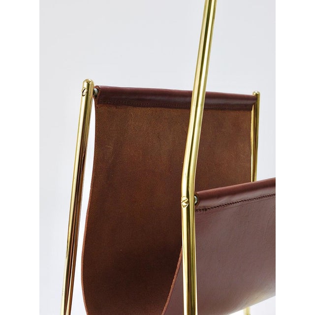Mid-Century Magazine Rack in Brass and Brown Leather attributed to Carl Auböck, Austria, 1950s For Sale - Image 10 of 18