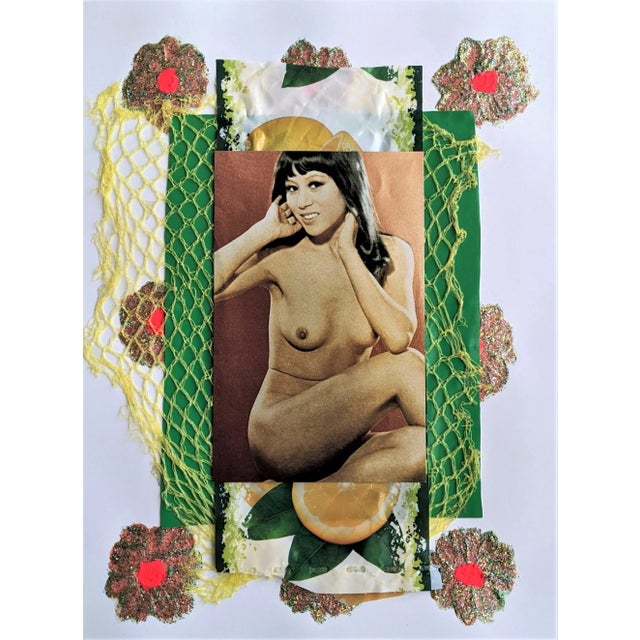 "Mutual Disappointment" Contemporary Abstract Mixed-Media Vintage Nude Postcard Collage For Sale