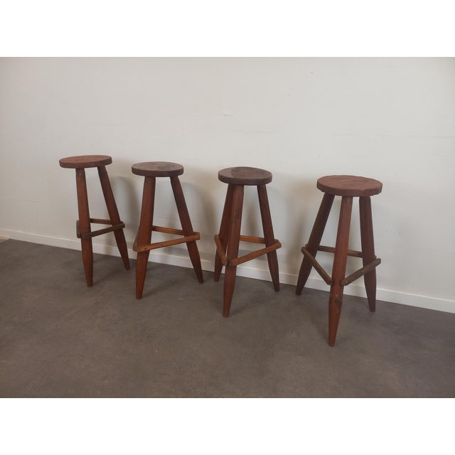 Brutalist Wood Stools, 1950s, Set of 4 For Sale - Image 11 of 18