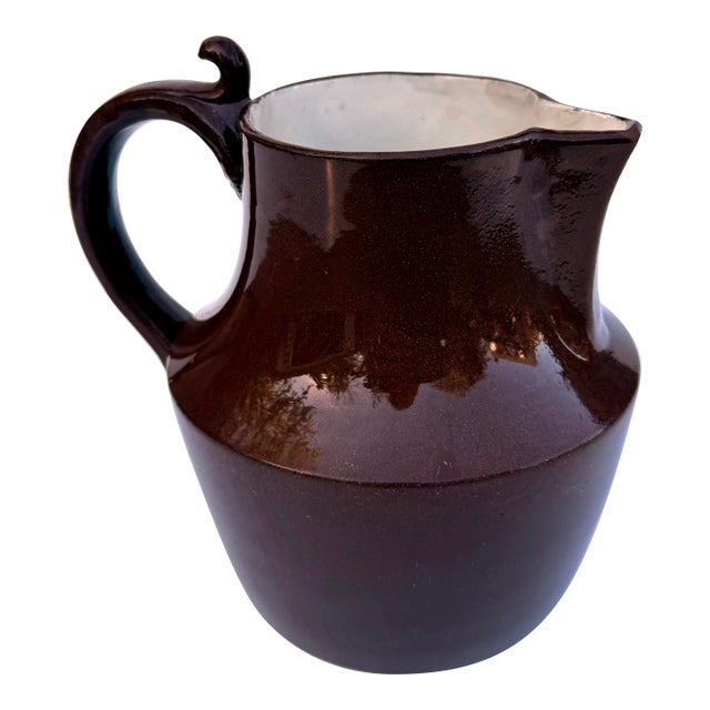 Antique Sarreguemines One-Handled Pitcher — Brown Glaze, White Interior — Pre-Wwi For Sale