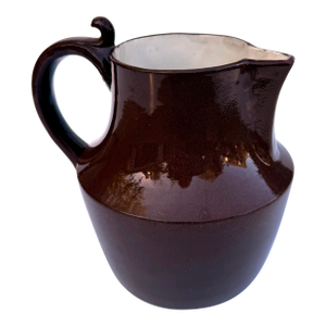 Antique Sarreguemines One-Handled Pitcher — Brown Glaze, White Interior — Pre-Wwi