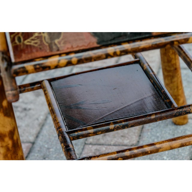 French Tiger Bamboo Chinoiserie Tea Table With Folding Shelves For Sale - Image 10 of 11