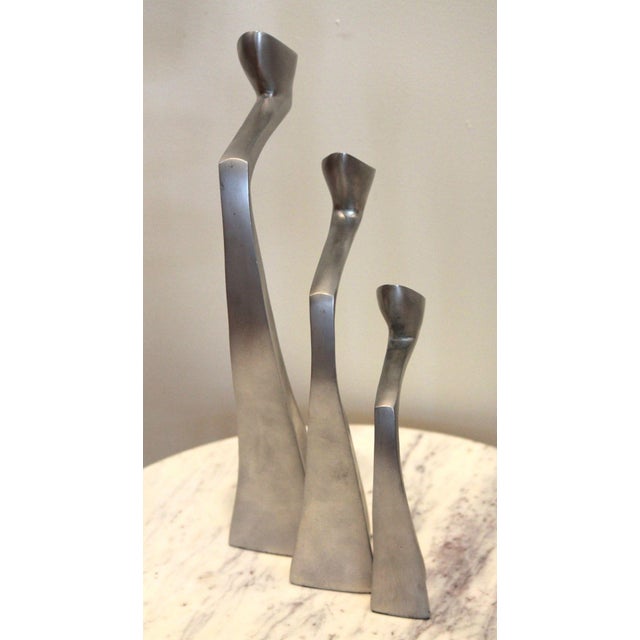 Postmodern Set of 3 Graduated Incredible Postmodern Vintage Matthew Hilton Swan Candlesticks For Sale - Image 3 of 9