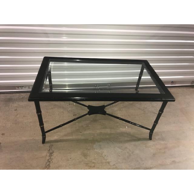 Vintage Black Lacquer With Gold Accents Faux Bamboo Coffee Table