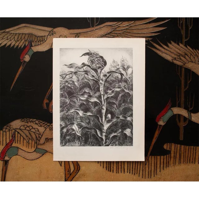 Charcoal 1939 After John S. Curry "Corn", First Edition Period Cottage Style Offset Lithograph For Sale - Image 8 of 11