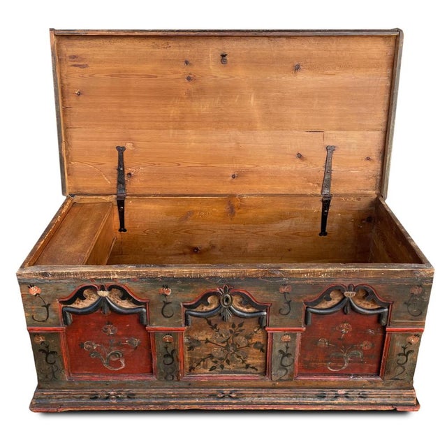 Early 19th Century 1822 Alpine Blue Floral Painted Blanket Chest For Sale - Image 5 of 18