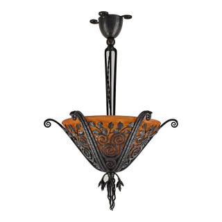 French Art Deco Chandelier by Edgar Brandt & Daum - 1920s France For Sale