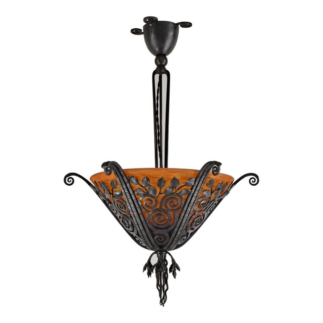 French Art Deco Chandelier by Edgar Brandt & Daum - 1920s France For Sale