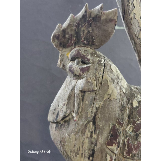 Early 20th Century Early 20th Century Wooden Folk Art Rooster Sculpture – Weathered Polychrome Paint For Sale - Image 5 of 13