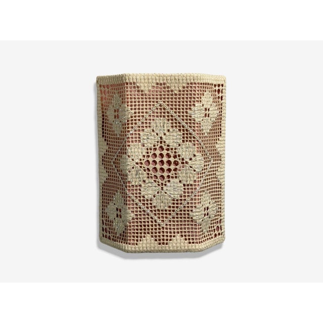 Swedish Modern, Wall Sconces, Pink and White Crocheted Fabric, Sweden, 1970s For Sale In New York - Image 6 of 8