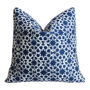 Coastal Nautical Blue & White Modern Geometric Stars Feather/Down Pillow 22" Square