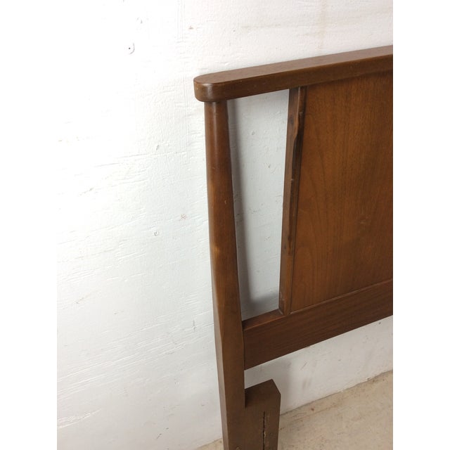 Mid Century Modern Full Size Walnut Headboard With Turned Wood Frame For Sale - Image 16 of 17