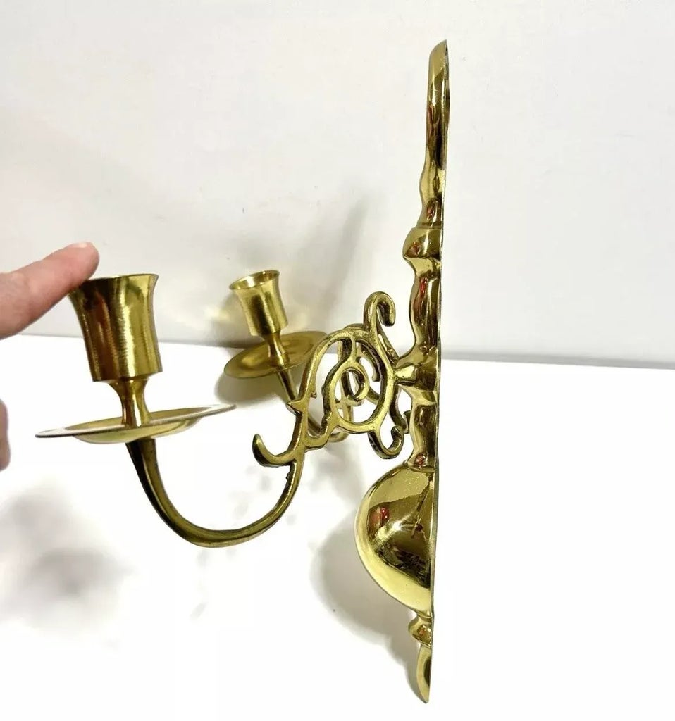 Spanish Hollywood Regency Vintage Wall Candle Sconces In  Vintage Pair Gold Ornate Metal Hollywood Regency Wall Sconce Candle Holders main image 1