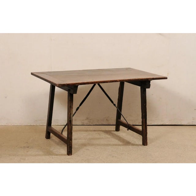 Italian 18th C. Italian Walnut Trestle Leg & Iron Stretcher Table 'Or Desk' For Sale - Image 3 of 12