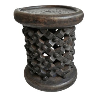 Vintage Small Bamileke Carved Wood Stool For Sale