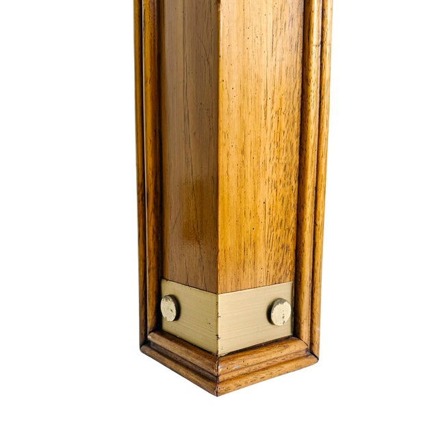 Brown Vintage Drexel Heritage Mid-Century Modern Oak Coffee Table With Brass Inlay & Beveled Glass For Sale - Image 8 of 9