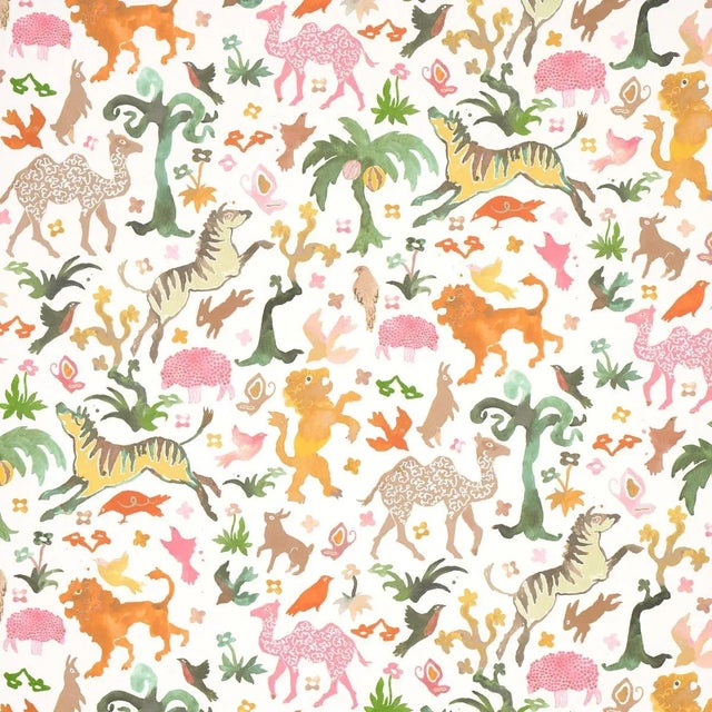 Sample - Schumacher x Happy Menocal Beasts Wallpaper In Pink & Gold For Sale