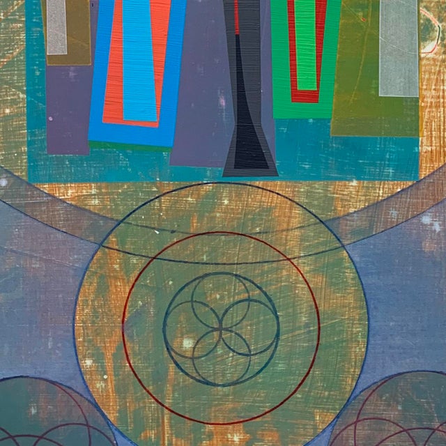 Contemporary Abstract Colour Pencil, Acrylic Paint, Modeling Paste and Oil Paint on Paper Painting "Organic Geometry (Mandala V)" by Michael Barringer For Sale - Image 4 of 4