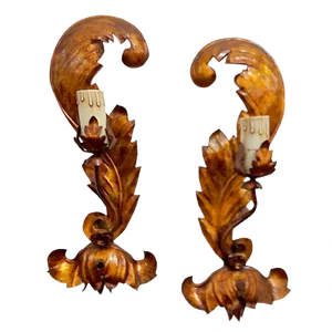 Italian Gold Leaf Sconces, 1950s, Set of 2