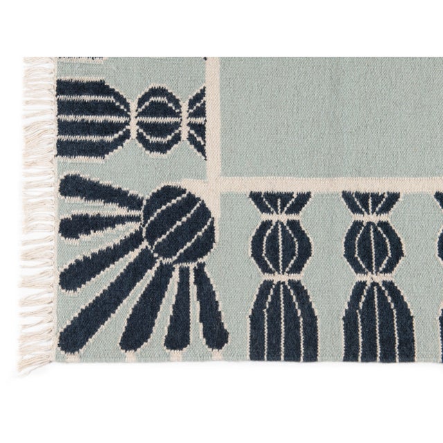 Transitional Part & Parcel Goods Wool Tassel Rug, 2’6” x 12', Sky Blue, Navy and Eggshell For Sale - Image 3 of 5