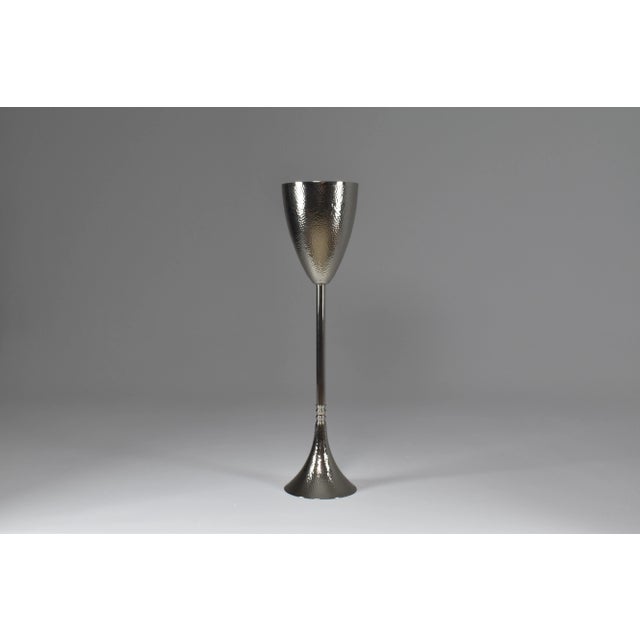Contemporary made-to-measure handcrafted nickel-plated brass champagne or wine bucket stand with skillfully sculpted and...