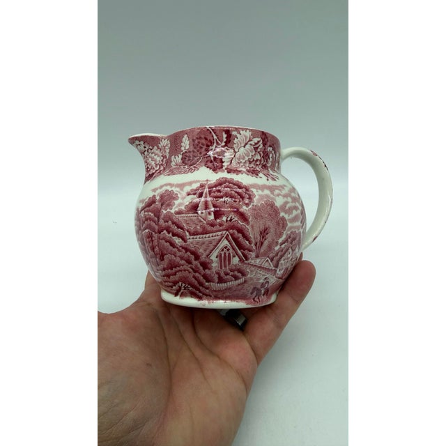 Shabby Chic A Vintage Red Transferware Enoch Woods Creamer, "English Scenery", Circa 1950's For Sale - Image 3 of 12