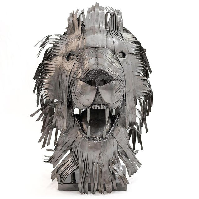 Recycled Steel Lion Head Sculpture by Holomua For Sale - Image 10 of 10