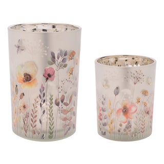 Frosted Floral Print Votive Holder (Set of 2) For Sale