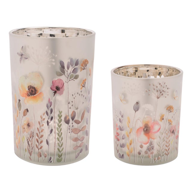 Frosted Floral Print Votive Holder (Set of 2) For Sale