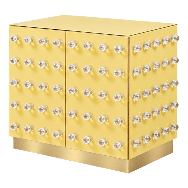 Butter Yellow Murano Glass Cabinet with Brass Plinth from Justfurnituress SRL For Sale