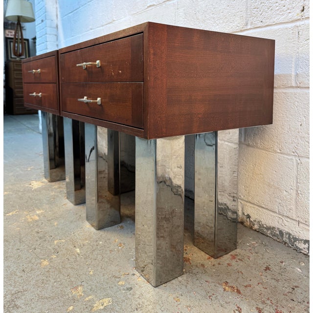 Vintage Modern Walnut and Metal Office End Tables For Sale In New York - Image 6 of 15