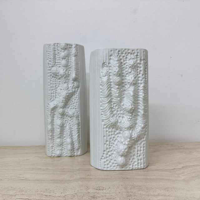 Op Art Bisque Reliëf Azu Vases by Martin Freyer for Rosenthal, 1970s, Set of 2 For Sale - Image 10 of 18