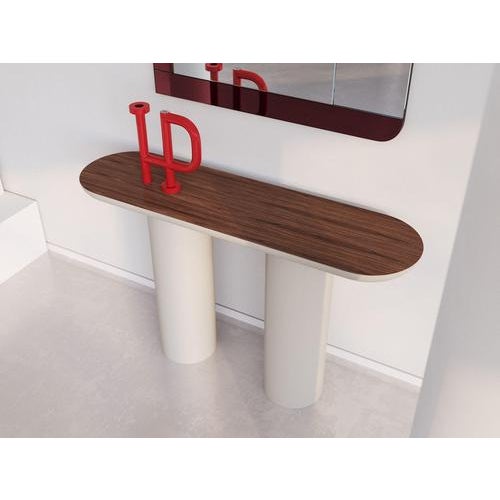 Glossy Black Brown Console with Rounded Edges Top & Cylinder Base by Ultramobili For Sale - Image 10 of 14