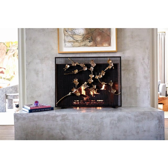 Aged Gold Sakura Fireplace Screen Iron For Sale In Dallas - Image 6 of 8