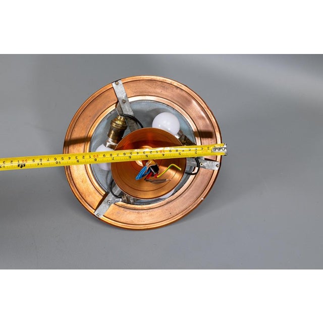 Art Deco French Copper and Frosted Glass Three-Light Ceiling Light, 1930s For Sale - Image 16 of 18