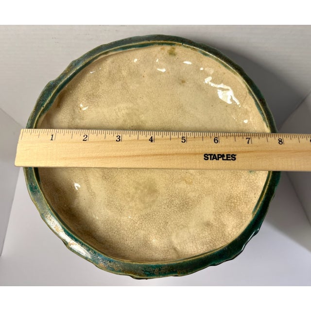 Green Mid-Century Modern Italian Chinoiserie Majolica Monkey & Bok Choy Sculpture Compote Centerpiece For Sale - Image 8 of 10