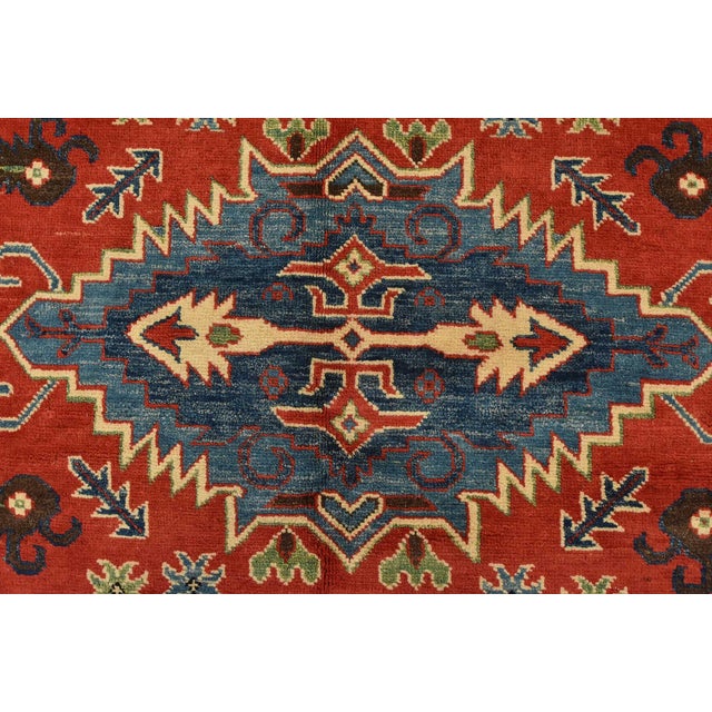Red Kazak Rug 6’1” X 8’8” Red Wool Tribal Hand-Knotted Oriental Carpet For Sale - Image 8 of 14