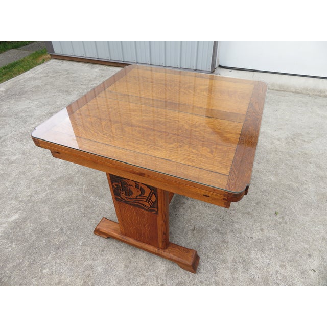Antique Arts & Crafts Nautical Oak Draw Leaf Dining Table W/ Ship Carvings For Sale - Image 15 of 18