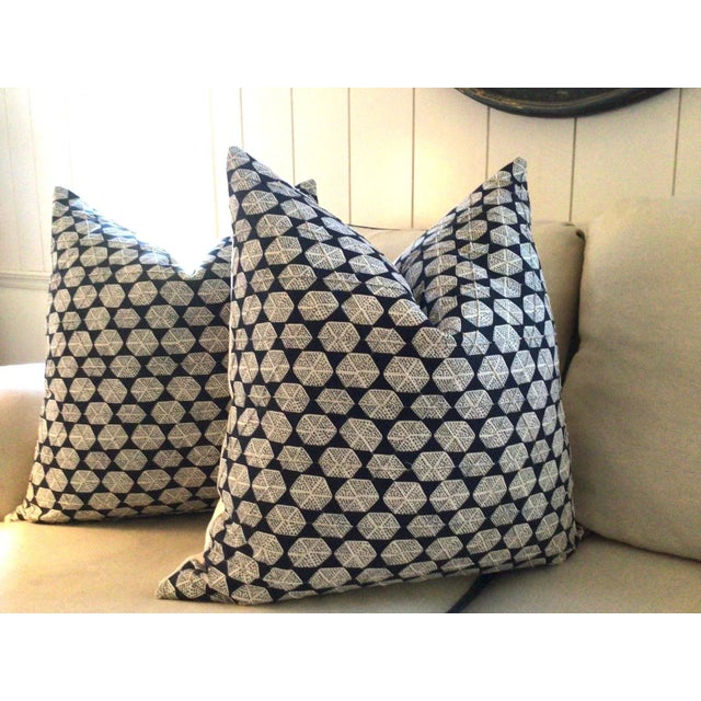 Thibaut Watercourse in Dark Navy Pillows- a Pair For Sale - Image 4 of 6