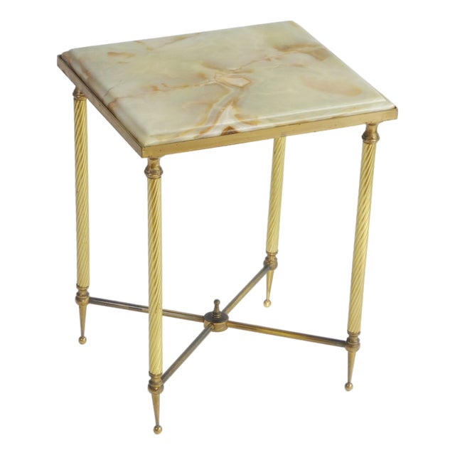 Small Neoclassical French Side Table with Brass and Onyx, 1960s For Sale