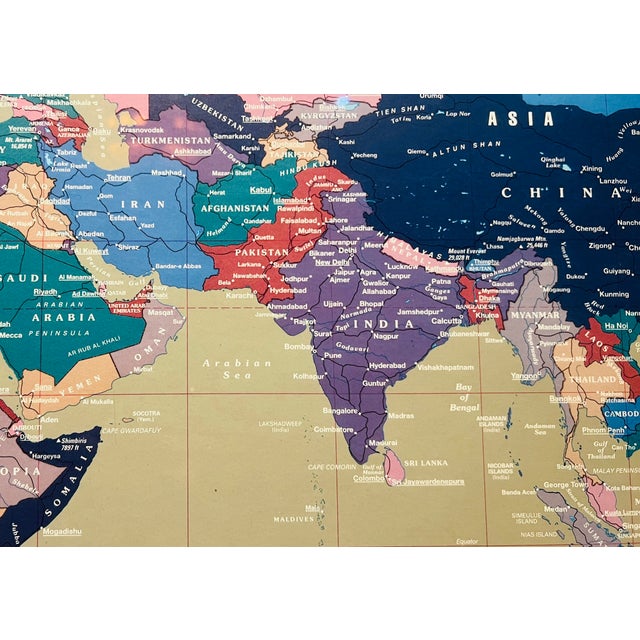 Large Custom-Framed Rand McNally Millennium World Map, 1994 – Linen Mat, Ebonized Frame, Educational Statement Wall Art For Sale In Los Angeles - Image 6 of 15