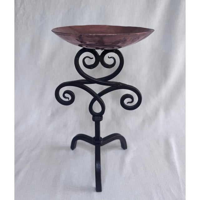 Vintage Spanish Revival Copper Cup & Scrolled Wrought Iron Candlestick For Sale - Image 4 of 12