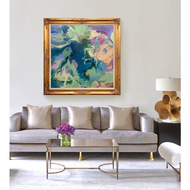 This oversized oil and mixed media painting on canvas by Susan Foley was inspired by the artist's love of nature. The...