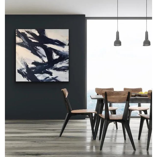 “Europa” Contemporary Abstract Black and White Acrylic Painting For Sale In Palm Springs - Image 6 of 8
