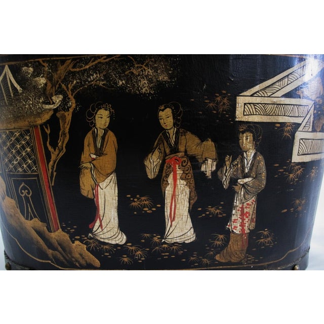 Antique Chinoiserie Chinese Hand Painted Lacquer Wood Rice Bin Box With Lid For Sale - Image 9 of 14
