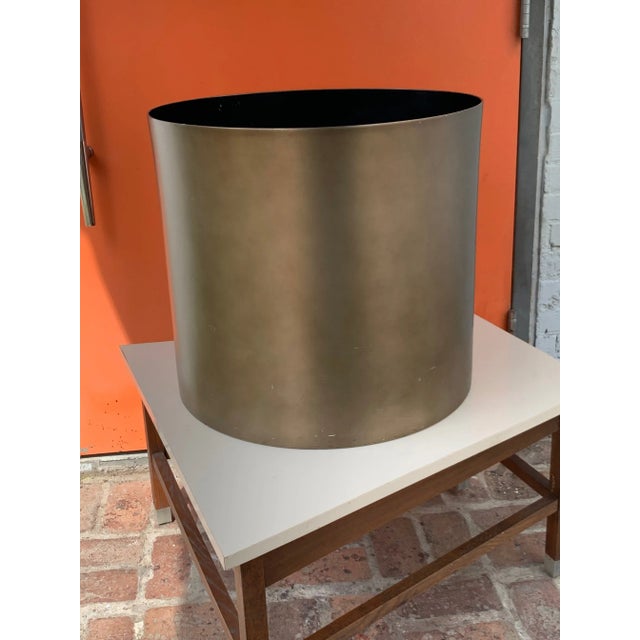 Monumental Paul Mayen architectural planter in thick gauge aluminum with uncommon satin bronze finish. 22.25" total...