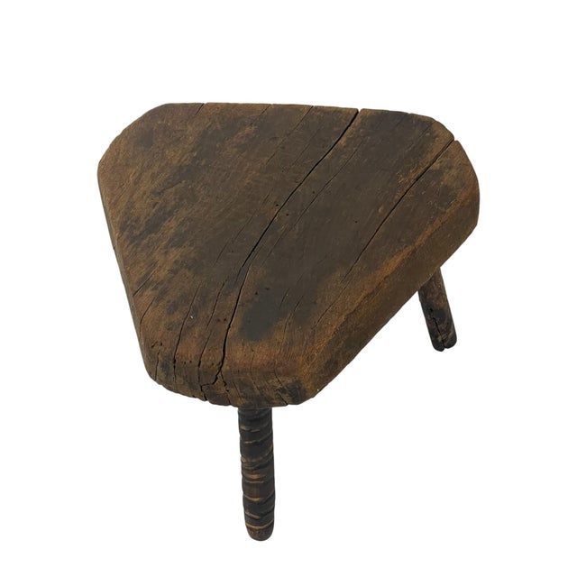 Early 20th Century Primitive Hand-Worn Wooden Milking Stool For Sale - Image 9 of 12