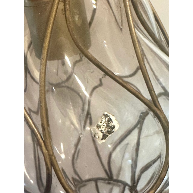 Pair of 1960s Italian Venetian Lavender Glass Caged Pendant Lights For Sale - Image 9 of 9